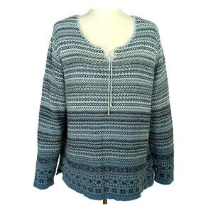 Woolrich Woman's XL Cotton Peacock Fair Isle Pattern Tassle Tie Sweater